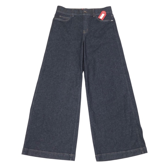 SPANX Wide Leg Raw Indigo Pull On Stretch Jeans Plus Size 1X Blue 33" Inseam NWT - Picture 1 of 8